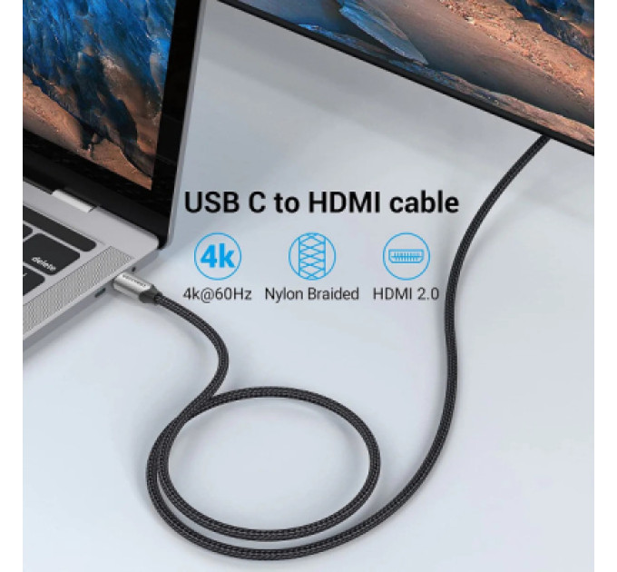 Vention Кабель мультимедійний USB-C to HDMI M 2.0m V2.0 4K 60Hz black VENTION (CRBBH)