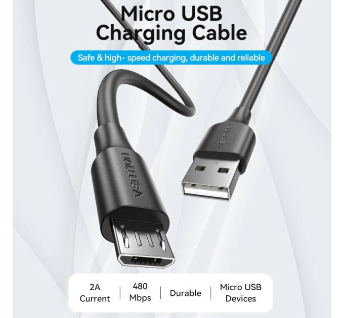 Vention Дата кабель USB 2.0 AM to Micro 5P 2.0m black VENTION (CTIBH)