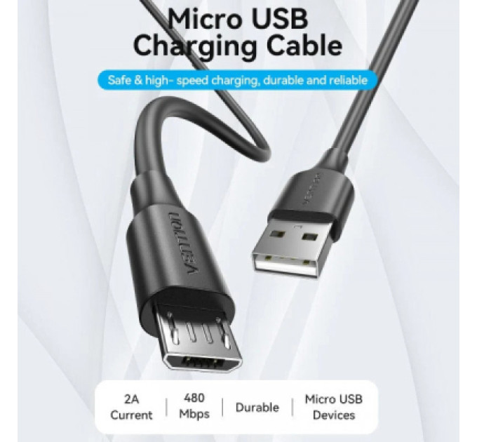 Vention Дата кабель USB 2.0 AM to Micro 5P 2.0m black VENTION (CTIBH)