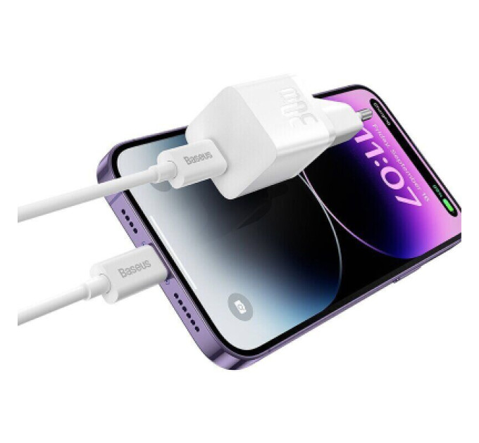 Baseus Зарядний пристрій Baseus 1xUSB-C 30W GaN5 white (CCGN070502)