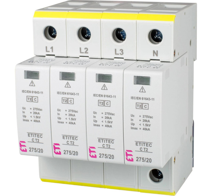 ETI Обмежувач перенапруги ETI ETITEC C T2 275/20 (4+0) 4p (2440395)