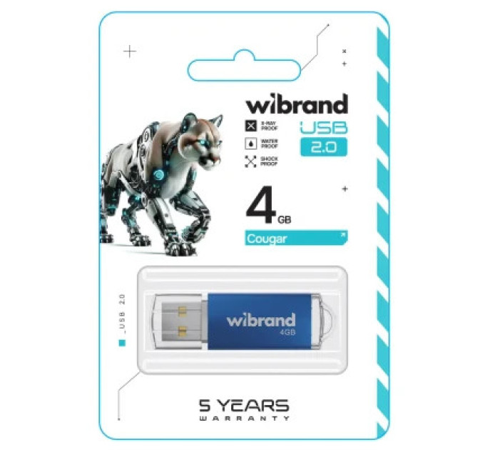 Wibrand USB флеш накопичувач Wibrand 4GB Cougar Blue USB 2.0 (WI2.0/CU4P1U)