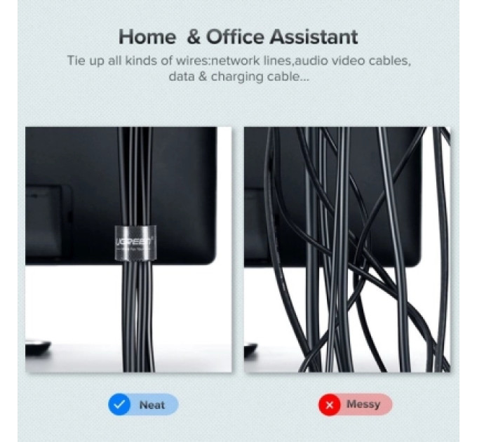 Ugreen Набір для кріплення стрічка-липучка LP124 20mm Cable Tie Band 2m Black Ugreen (40354)