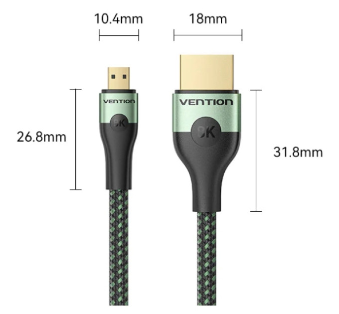 Vention Кабель мультимедійний HDMI M to HDMI micro M 1.0m V2.0 8K 60Hz green VENTION (AGKGF)