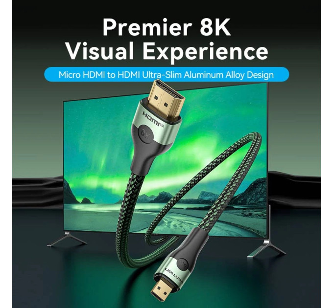 Vention Кабель мультимедійний HDMI M to HDMI micro M 1.0m V2.0 8K 60Hz green VENTION (AGKGF)