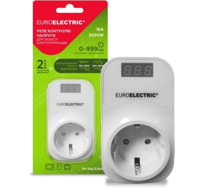 EUROELECTRIC Реле напруги EUROELECTRIC 16А 3.5kW 150V-210V 230V-280V (RV-16A/3,5kW)