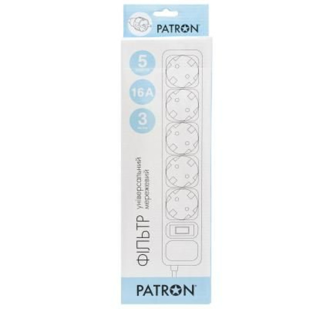 Patron Мережевий фільтр живлення Patron 3.0 m3*1.5mm2 (SP-1653) 5 розеток BLACK (EXT-PN-SP-1653)