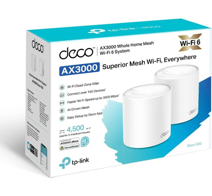 TP-Link WiFi Mesh система TP-Link Deco X50(2-pack) (AX3000 Wi-Fi6, 3xGE WAN/LAN, 2x2 MU-MIMO, OFDMA)