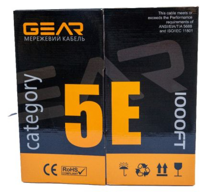 GEAR Кабель мережевий UTP 305м, cat.5e, CCA, 4*2*0,51, PVC, indoor, grey GEAR (GEC-UTPCCA051305)