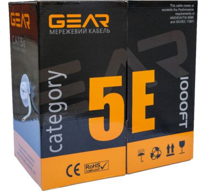 GEAR Кабель мережевий UTP 305м, cat.5e, CCA, 4*2*0,51, PVC, indoor, grey GEAR (GEC-UTPCCA051305)