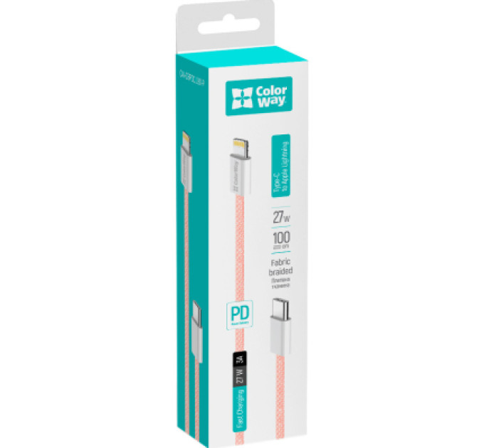 ColorWay Дата кабель USB-C to Lightning 1.0m 27W pink ColorWay (CW-CBPDCL061-P)