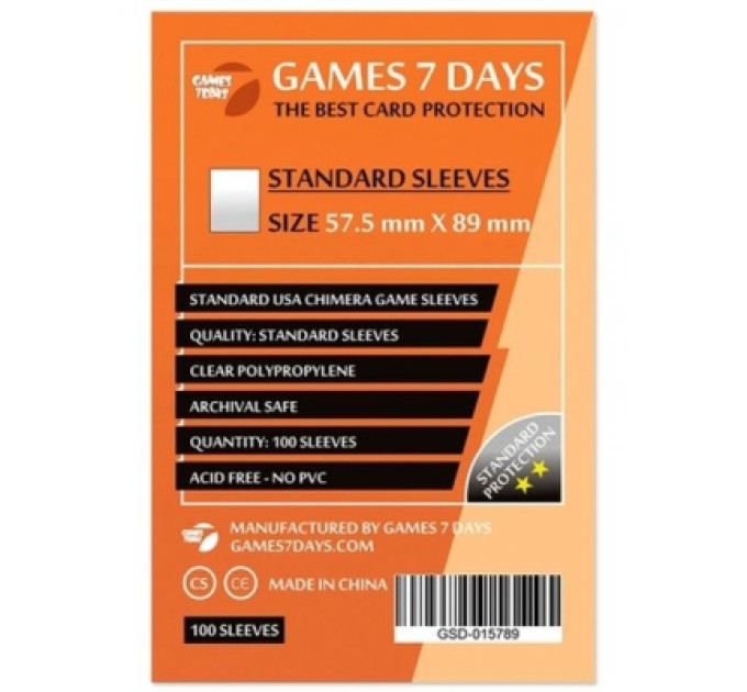 Games7Days Протектор для карт Games7Days 57,5 х 89 мм, Standard USA Chimera, 100 шт (STANDART) (GSD-015789)