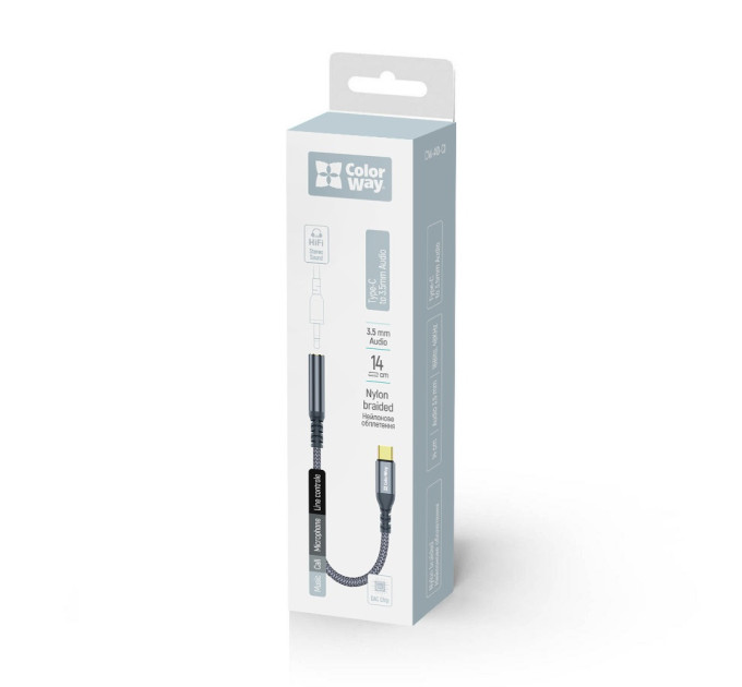 ColorWay Адаптер ColorWay USB Type-C - 3.5 мм (M/F), 0.14 м, Gray (CW-AD-CJ)