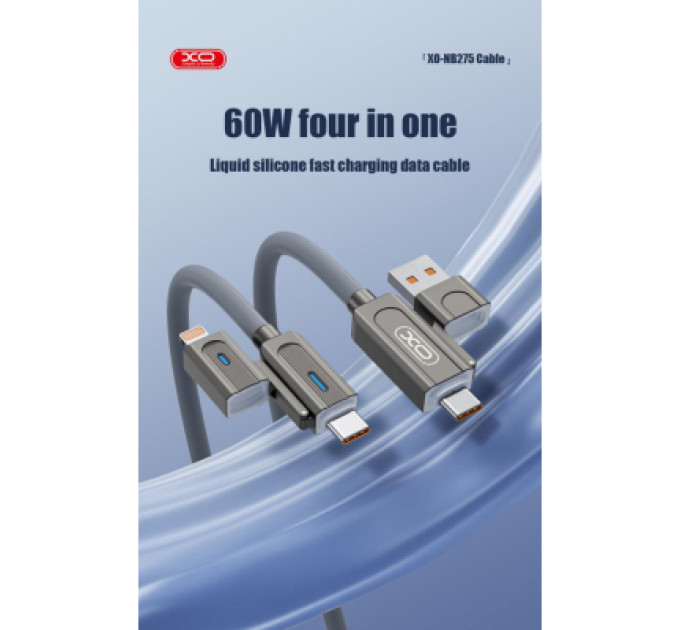 XO Дата кабель USB 2.0 AM to USB-C + USB 2.0 AM to Lightning 1.0m 60W gray XO (NB275_4-in-1_Gray)