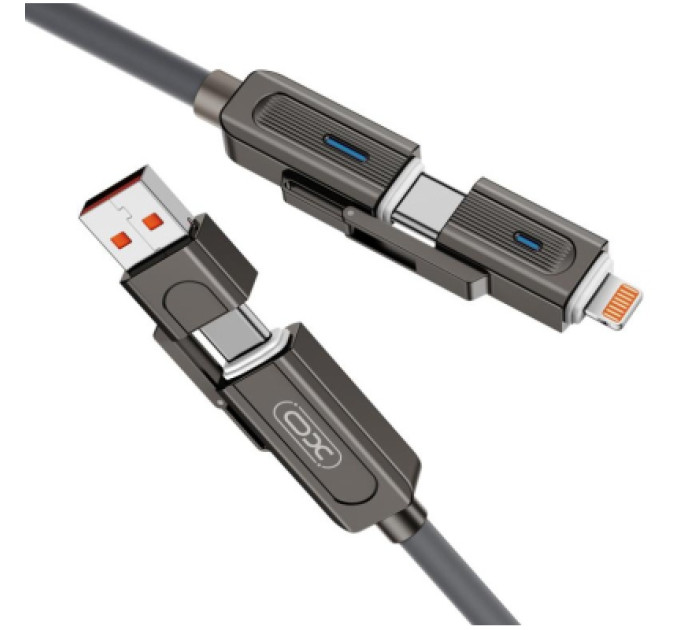 XO Дата кабель USB 2.0 AM to USB-C + USB 2.0 AM to Lightning 1.0m 60W gray XO (NB275_4-in-1_Gray)