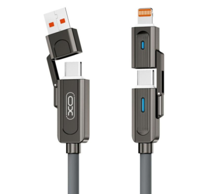 XO Дата кабель USB 2.0 AM to USB-C + USB 2.0 AM to Lightning 1.0m 60W gray XO (NB275_4-in-1_Gray)