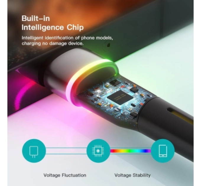 Essager Дата кабель USB 2.0 AM to USB-C 1.0m 3A LED black Essager (EXCT-XCD01)