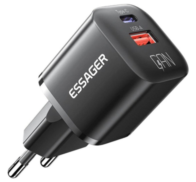 Essager Зарядний пристрій Essager 1xUSB + 1xUSB-C PD20W GaN (ECTAC-HMB01-P)