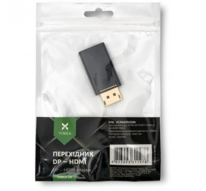 Перехідник DP M to HDMI F Vinga (VCPADPHDMI)