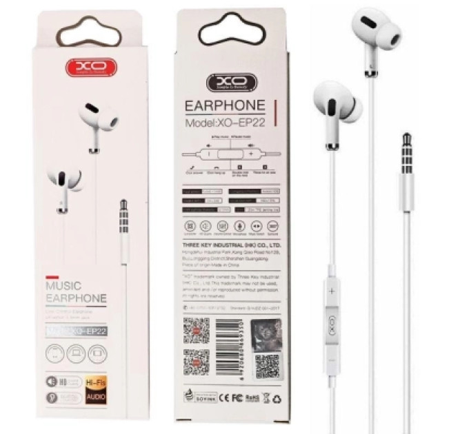 XO Навушники XO EP22 3.5mm White (EP22-WH)