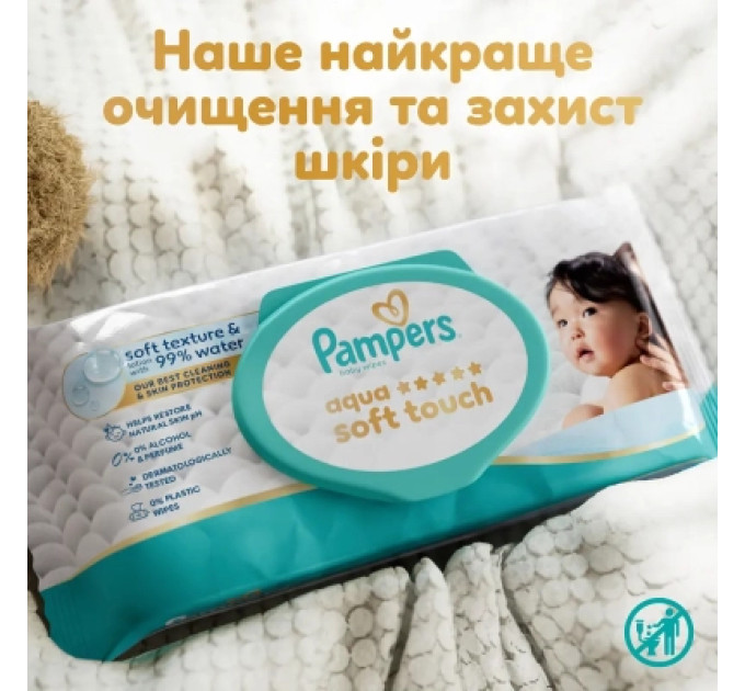 Pampers Дитячі вологі серветки Pampers Aqua Soft Touch 15x60 шт (900 шт) (8006530140232)