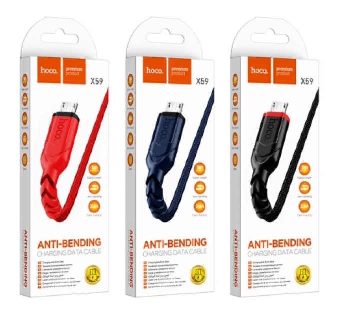 HOCO Дата кабель USB 2.0 AM to Micro 5P 1.0m 2.4A nylon X59 black HOCO (6931474744890)