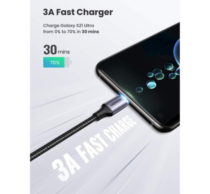 Ugreen Дата кабель USB-C to USB-C 0.5m 3A 60W 90° corner US255 black/gray Ugreen (50122)