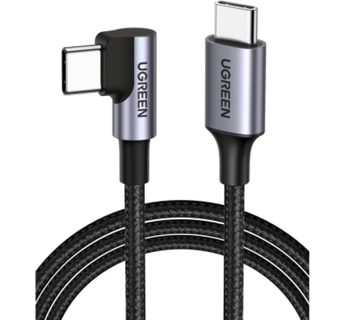 Ugreen Дата кабель USB-C to USB-C 0.5m 3A 60W 90° corner US255 black/gray Ugreen (50122)