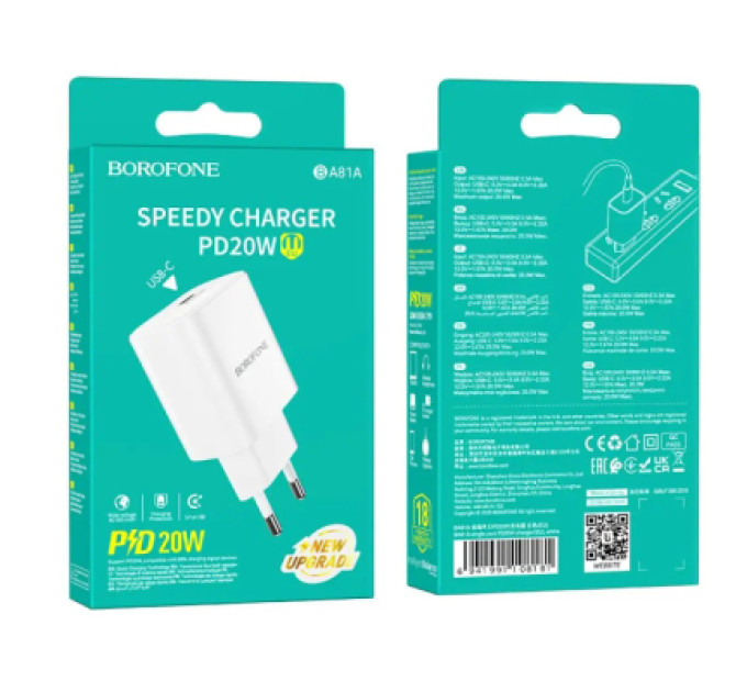 BOROFONE Зарядний пристрій BOROFONE 1xUSB-C PD20W BA81A white (6941991108181)