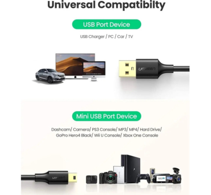 Ugreen Дата кабель USB 2.0 AM to Mini 5P 3.0m 2A PVC black Ugreen (UGR-10386)