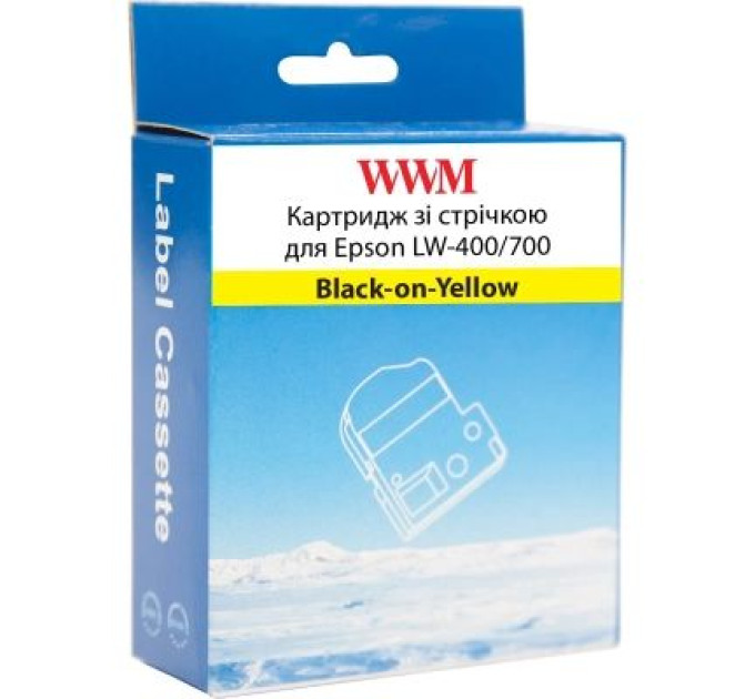 WWM Стрічка для принтера етикеток WWM для Epson LW-400/700 12mm х 8m Black-on-Yellow (WWM-SC12Y)