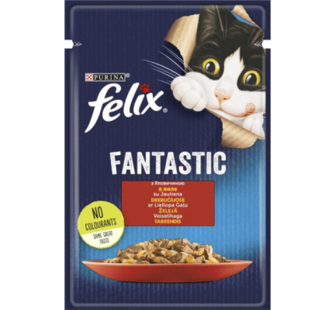 Purina Felix Вологий корм для кішок Purina Felix Fantastic з яловичиною в желе 85 г (7613039838624)