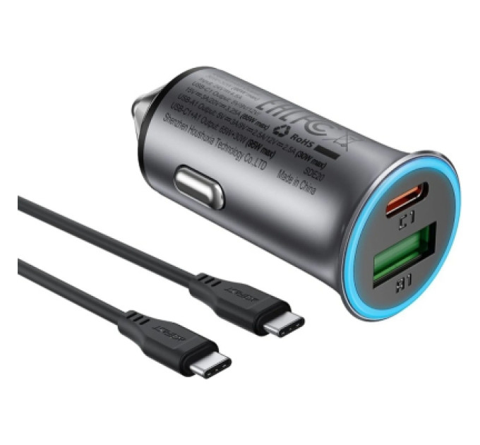 Acefast Зарядний пристрій Acefast 1xUSB-C PD95W + 1xUSB gray (6974316285304)