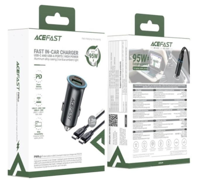 Acefast Зарядний пристрій Acefast 1xUSB-C PD95W + 1xUSB gray (6974316285304)