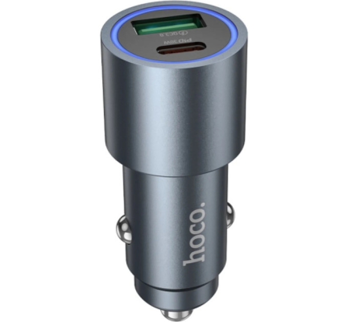 HOCO Зарядний пристрій HOCO 1xUSB-C PD30W + 1xUSB QC3.0 48W car adapter Z60 gray (6942007642095)