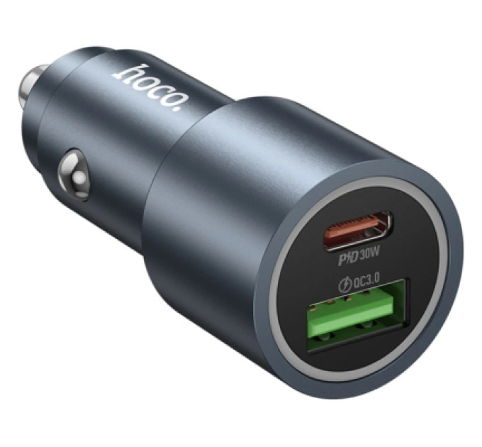HOCO Зарядний пристрій HOCO 1xUSB-C PD30W + 1xUSB QC3.0 48W car adapter Z60 gray (6942007642095)