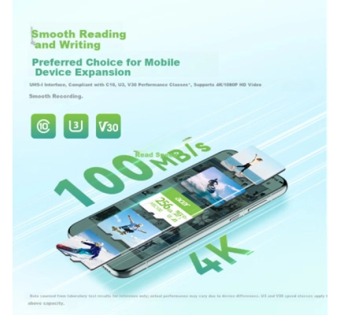 Acer Карта пам'яті Acer 64GB microSD MSC100 /U3/V30/A1/C10 R 100MB/s / Write 30MB/s (BL.9BWWA.336)