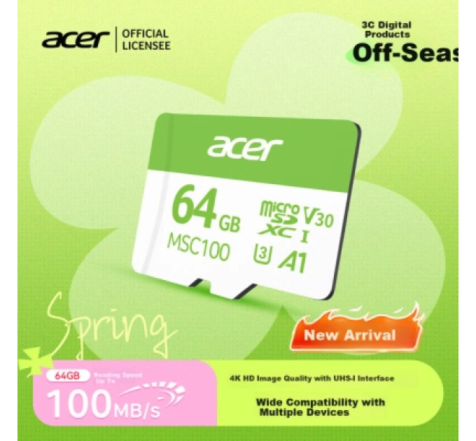 Acer Карта пам'яті Acer 64GB microSD MSC100 /U3/V30/A1/C10 R 100MB/s / Write 30MB/s (BL.9BWWA.336)