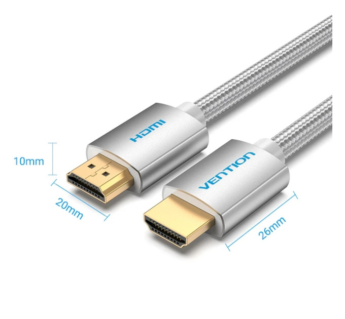 Vention Кабель мультимедійний HDMI to HDMI 2.0m V2.0 4K 60Hz Silver Metal Type Vention (AABIH)