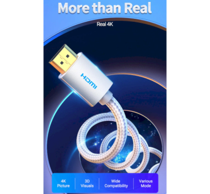 Vention Кабель мультимедійний HDMI to HDMI 2.0m V2.0 4K 60Hz Silver Metal Type Vention (AABIH)