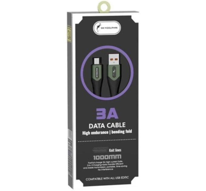 SkyDolphin Дата кабель USB 2.0 AM to Micro 5P 1.0m 3A braided dark green SkyDolphin (USB-000584)
