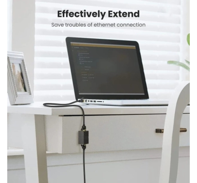 Ugreen Зрощувач RJ-45 NW114 Ethernet Cable Extender Adapter Black UGREEN (20390)