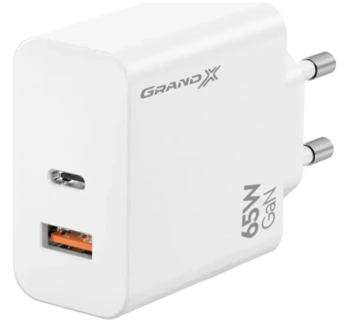 Grand-X Зарядний пристрій Grand-X 1xUSB-C + 1xUSB 65W PD3.0 QC4.0 AFC SCP FCP white (CH-960W)
