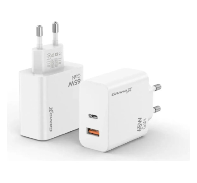 Grand-X Зарядний пристрій Grand-X 1xUSB-C + 1xUSB 65W PD3.0 QC4.0 AFC SCP FCP white (CH-960W)