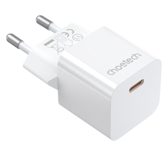 Choetech Зарядний пристрій Choetech GaN USB-C 20W QC3.0/PD/PPS (PD5010-EU-WH)
