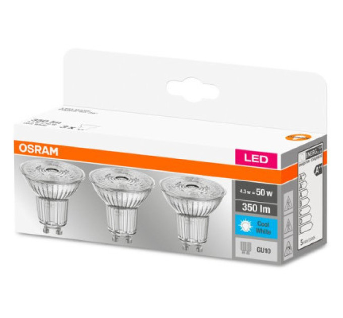 Osram Лампочка Osram Набір 3шт LED PAR16 4.3W (350Lm) 4000К GU10 (4058075818415)