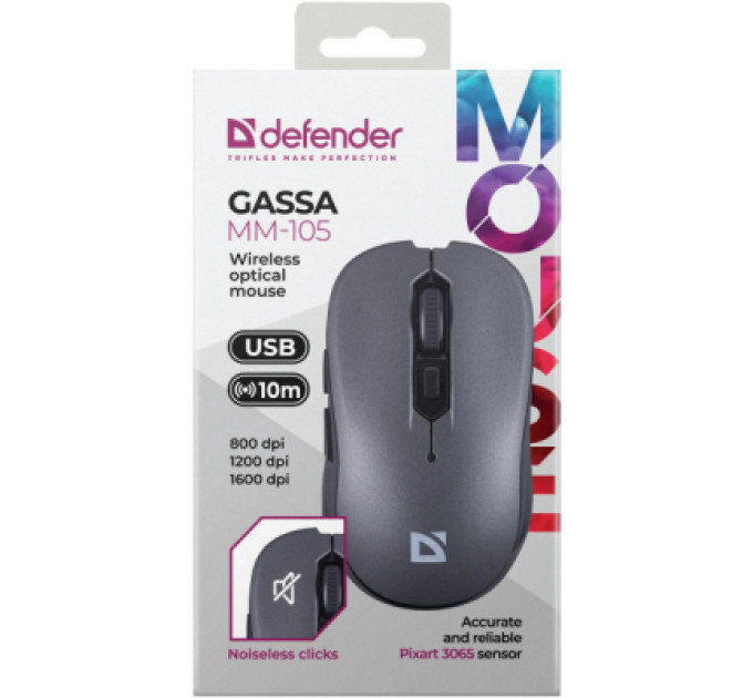Defender Мишка Defender Gassa MM-105 Wireless Silent Grey (52104)