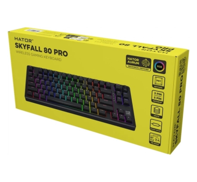 Hator Клавіатура Hator Skyfall 80 PRO Aurum Vanila Silent RGB Wireless/Bluetooth/USB UA Black (HTK4181UA)
