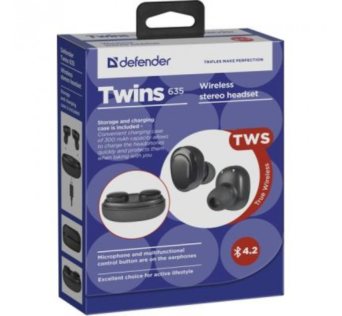Навушники Defender Twins 635 TWS Bluetooth Black (63635)
