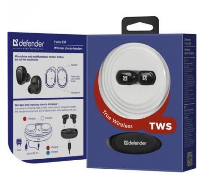 Навушники Defender Twins 635 TWS Bluetooth Black (63635)
